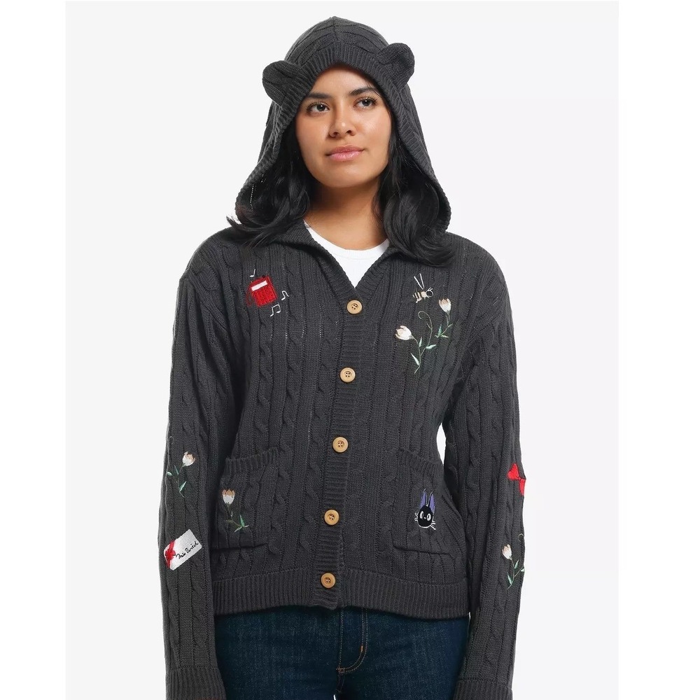 Hot Topic Studio Ghibli Kikis Delivery Service Jiji Cable Knit Cardigan Size S